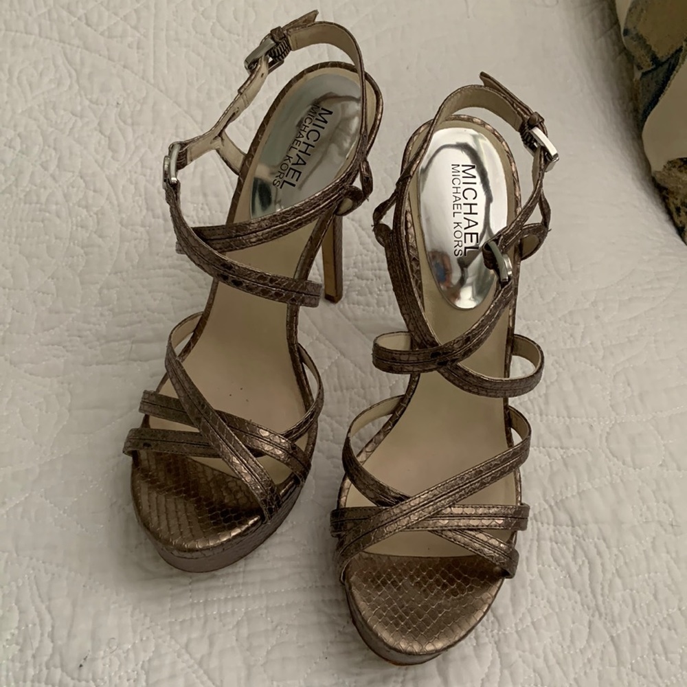 Michael Kors metallic snake embossed leather sandal